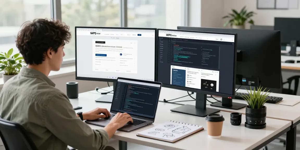 Professional developer working on the WPS Official Website in a modern tech workspace.