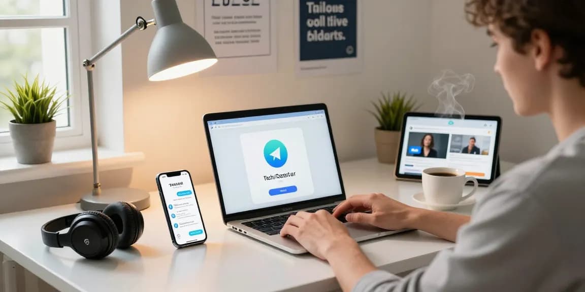 Navigate Telegram Chinese settings in an inviting home office setup