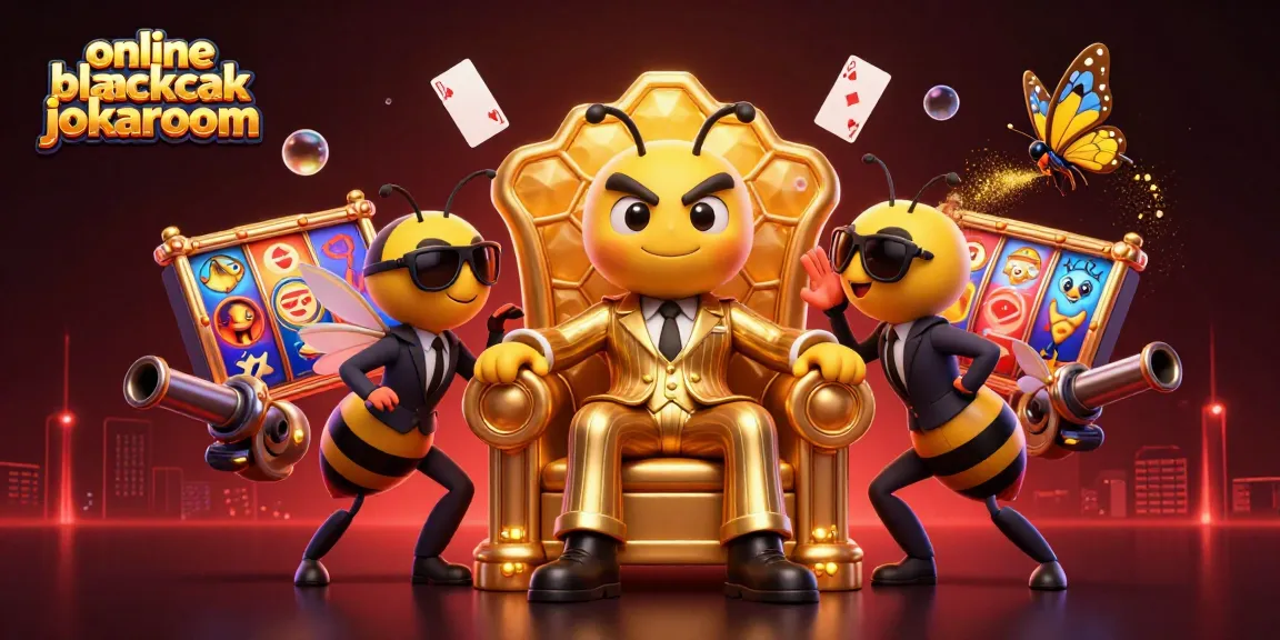 Experience the excitement of online blackjack jokaroom with vibrant characters, playing cards, and casino elements!