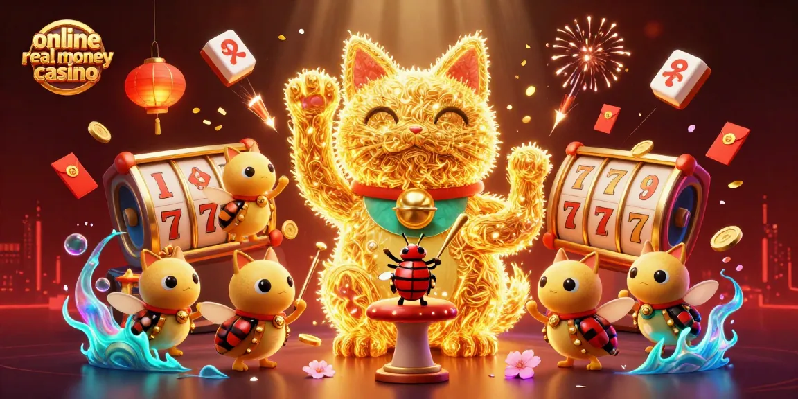 Experience the allure of an online real money casino with a dynamic, vibrant lucky cat scene.